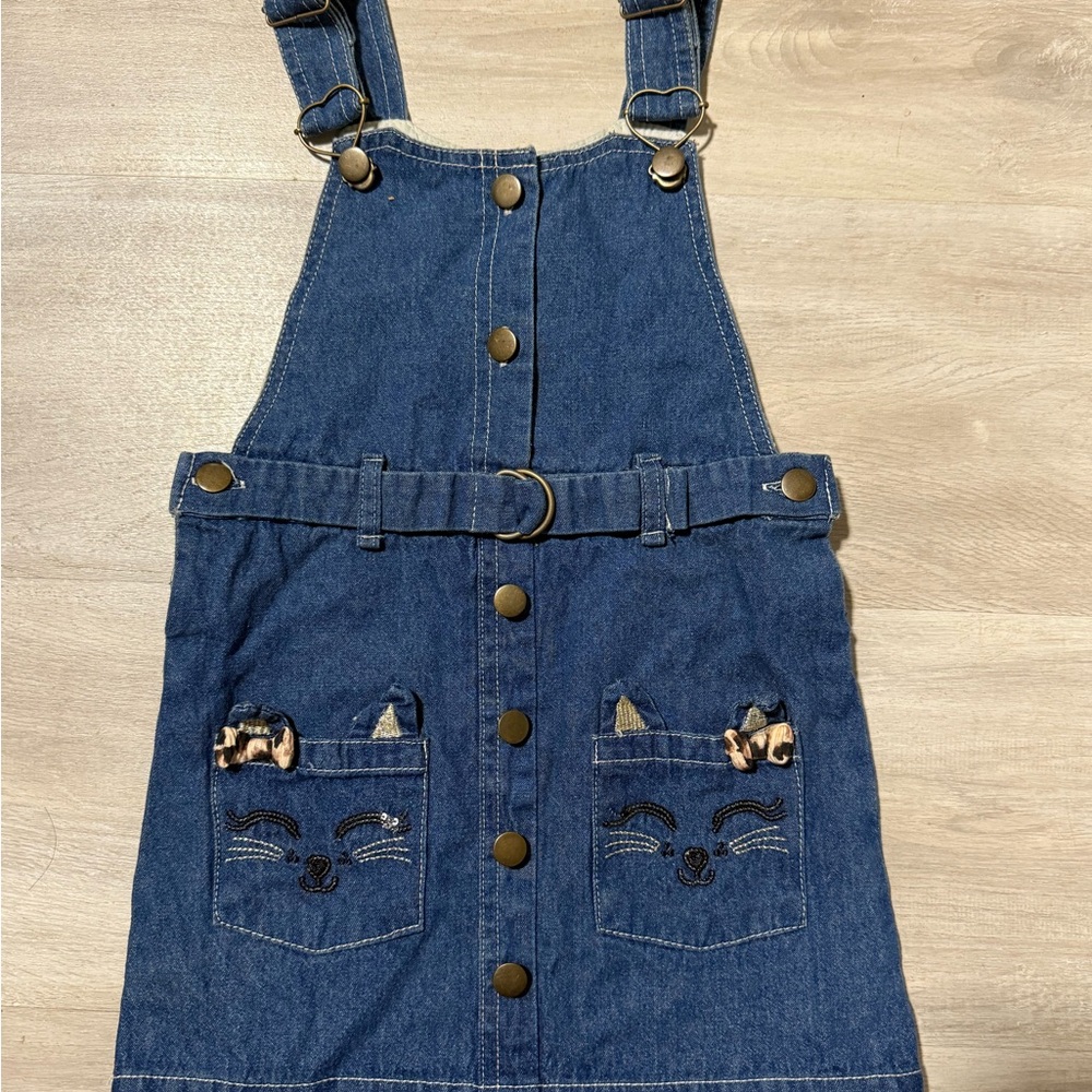 Denim Kids Overalls with Cat Pocket Design girls size 4T